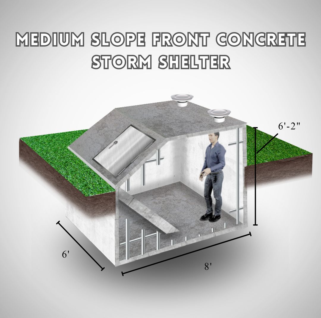 Medium Slope Front Concrete Storm Shelter – 6’x8’x6’2″