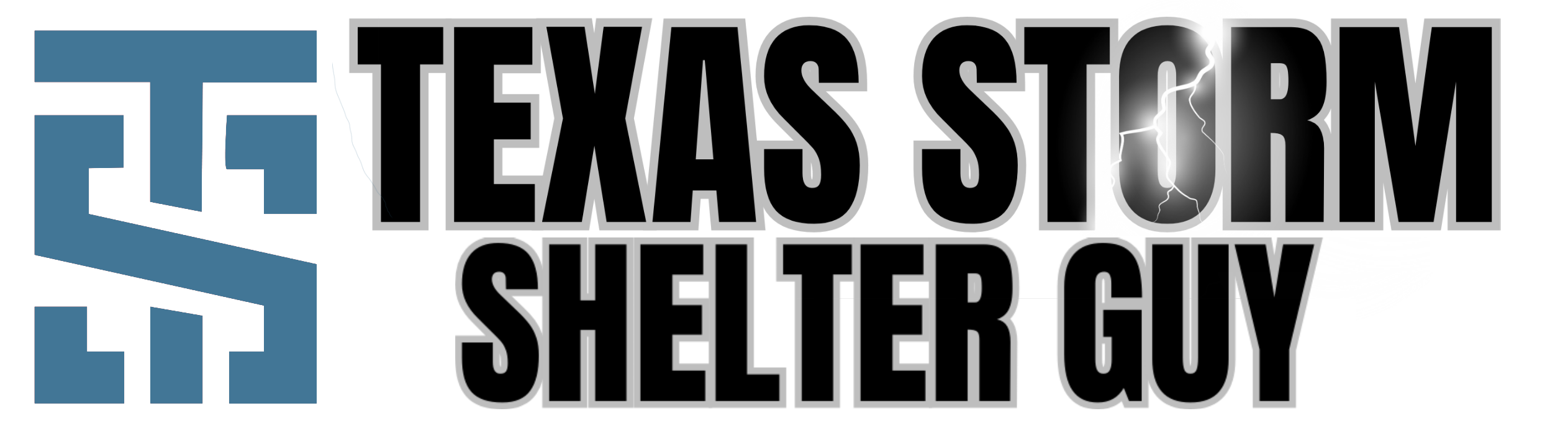 The Texas storm shelter guy logo features an underground fiberglass or steel safe room.